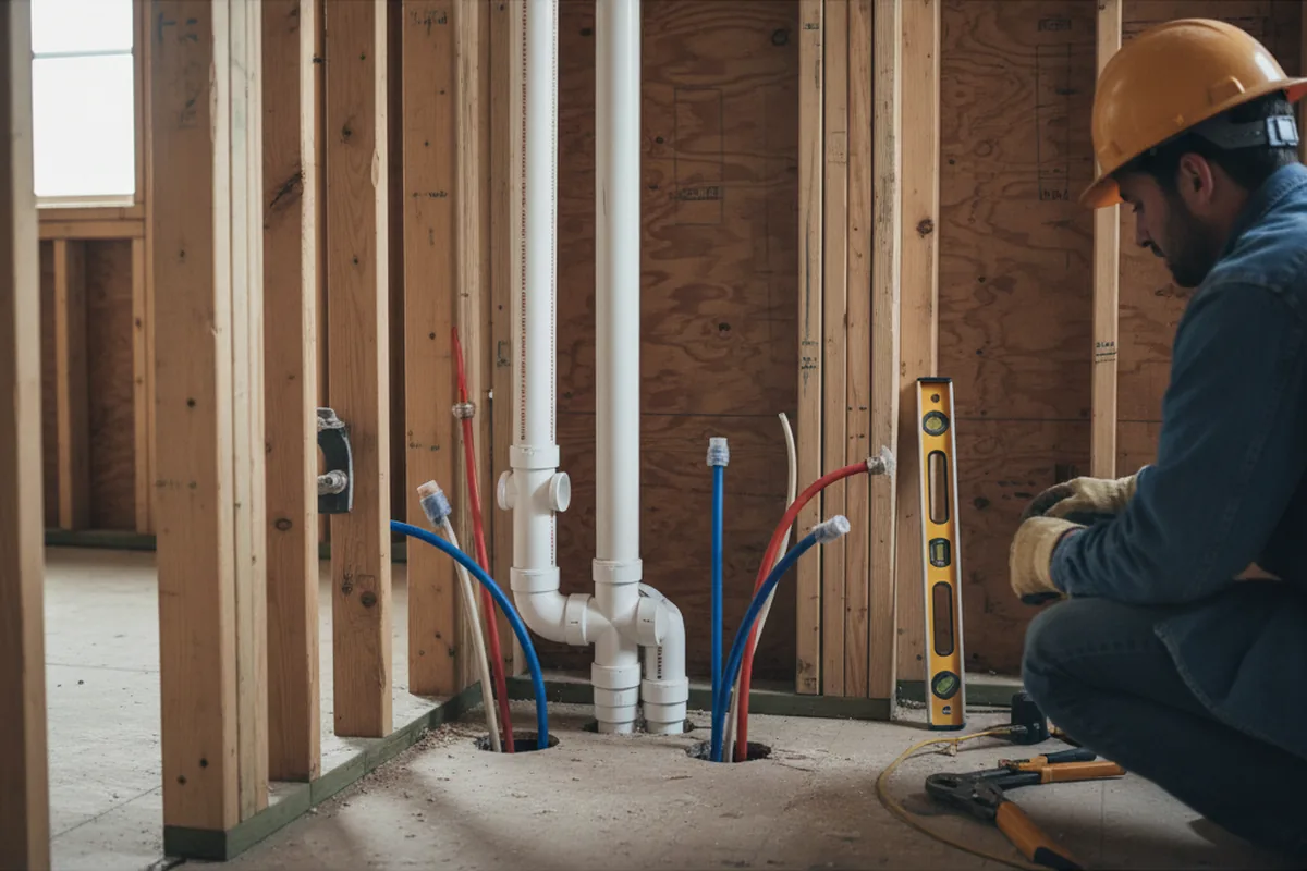 Drain and supply rough-in during Sump Pump Repair in Worthington